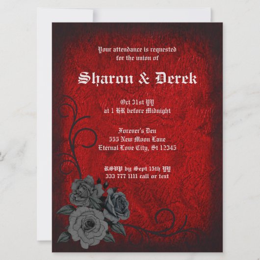 Gothic Deep Red Black Roses Wedding Einladung (Vorderseite)