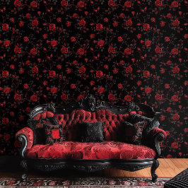 Gothic Deep Red Roses auf schwarzem Hintergrund Tapete