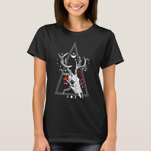 Gothic Deer Skull Moon Phase Hexenkokkult T-Shirt (Vorderseite)