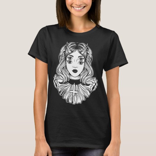 Gothic Devil Girl Satanic Goth Occult Occultism Ha T-Shirt (Vorderseite)