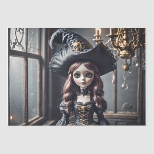 Gothic Doll im Spuk Haus - Decoupage - Seidenpapier (Vorderseite)
