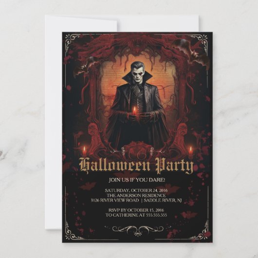 Gothic Dracula Halloween-Party Einladung (Vorderseite)