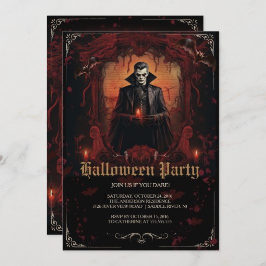 Gothic Dracula Halloween-Party Einladung (Vorne/Hinten)