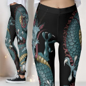 Gothic Dragon Tattoo on Black Leggings
