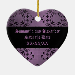 Gothic dreckiger lila Damast Save the Date lässig Keramik Ornament