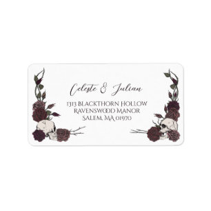 Gothic-Dunkel-Blumen Weiße Hochzeit-Rücksendeadres Adressaufkleber
