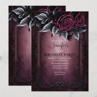 Gothic-Dunkle-Floral-Bordeaux-Geburtstagseinladung Einladung