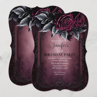 Gothic-Dunkle-Floral-Bordeaux-Geburtstagseinladung Einladung