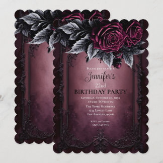 Gothic-Dunkle-Floral-Burgunder-Geburtstagseinladun Einladung