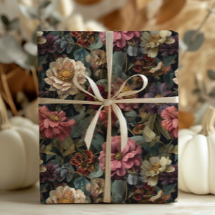 Gothic-dunkles und melancholisches Vintage-Blumenm Geschenkpapier