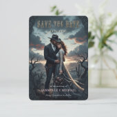 Gothic Düsterer Western-Cowboy-Hochzeit Termin vor Save The Date (Stehend Vorderseite)