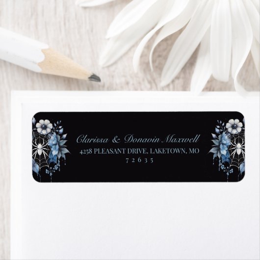 Gothic Dusty Blue Floral Spinnennetz Rücksendeadre (Insitu)
