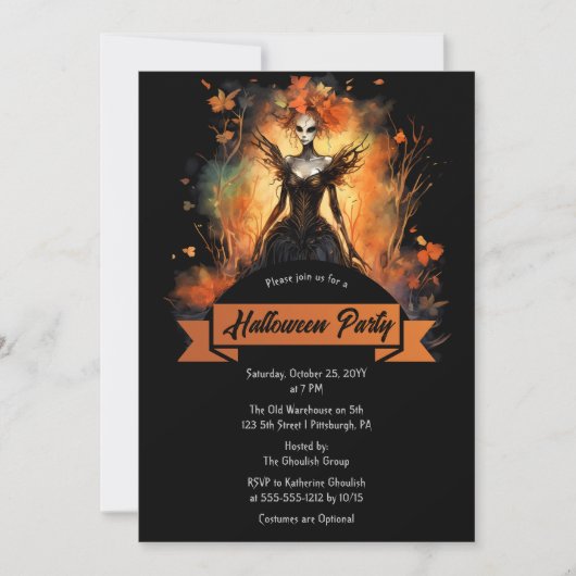 Gothic Eerie Fee | Blätter Halloween-Party Einladung (Vorderseite)