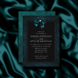 Gothic Elegance | Aquamarin Topaz Bow Moody Weddin Einladung
