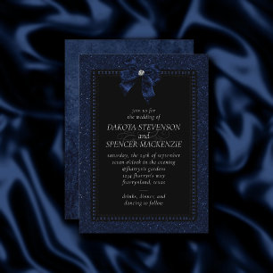 Gothic Elegance Cobalt Blue Bow Wedding Einladung