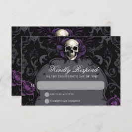 Gothic Elegance Lila Boho Skull Floral Wedding RSVP Karte
