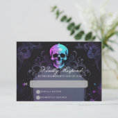 Gothic Elegance Lila Boho Skull Floral Wedding RSVP Karte (Stehend Vorderseite)