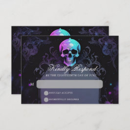 Gothic Elegance Lila Boho Skull Floral Wedding RSVP Karte