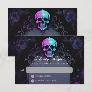 Gothic Elegance Lila Boho Skull Floral Wedding RSVP Karte