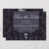 Gothic Elegance Lila Boho Skull Save the Date (Vorne/Hinten)