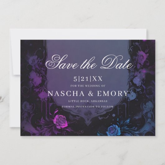 Gothic Elegance Lila Boho Skull Save the Date (Vorderseite)