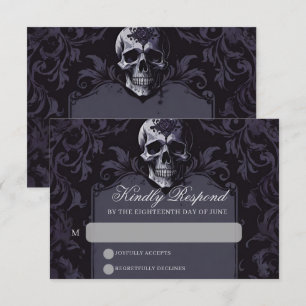 Gothic Elegance Lila Boho Skull Wedding RSVP Karte