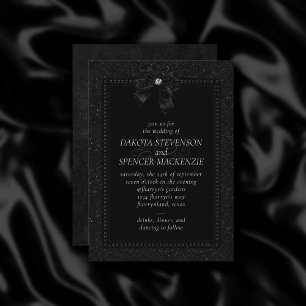 Gothic Elegance Onyx Black Bow Moody Wedding Einladung