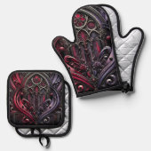 Gothic Elegance Oven Mitt and Pot Holder Set (Vorderseite/Rückseite)