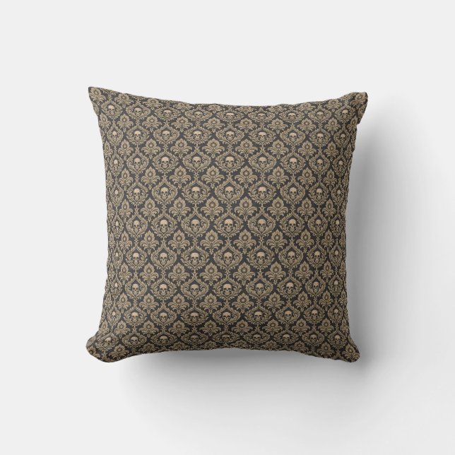 Gothic Elegance Skull Damask Kissen (Vorderseite)
