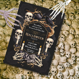 Gothic Elegance Skulls Raven Halloween-Party Einladung