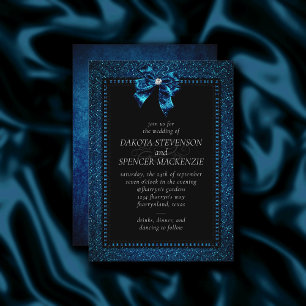 Gothic Elegance Türkis Blue Moody Bow Wedding Einladung