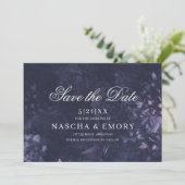 Gothic Elegant Dark Lila Floral Boho Wedding Save The Date (Stehend Vorderseite)