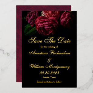 Gothic Elegant Floral Schwarz Gold Save The Date Folieneinladung