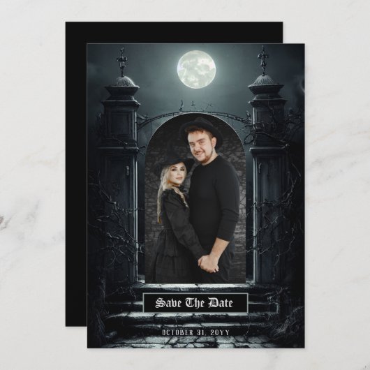 Gothic Elegant Gate Foto Save the Date (Vorne/Hinten)