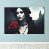 Gothic Elegant Lady Rote Rose Leinwanddruck (Insitu (Holzboden))