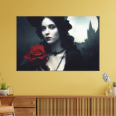 Gothic Elegant Lady Rote Rose Leinwanddruck (Insitu (Wohnzimmer))