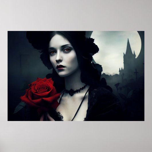 Gothic Elegant Lady Rote Rose Poster (Vorne)