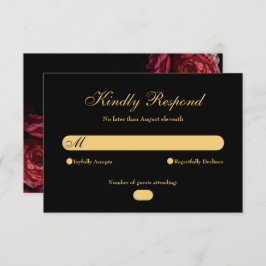 Gothic Elegant Rose Moody Floral Black Wedding RSVP Karte