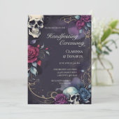 Gothic Elegant Totenkopf- und Rosen-Handfasting Einladung (Stehend Vorderseite)