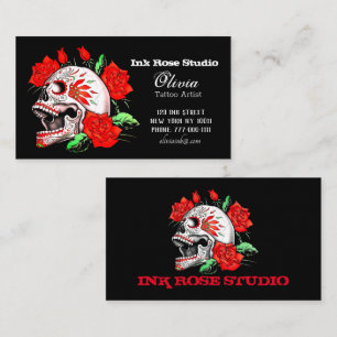 Gothic-eleganter Totenkopf und rote Rosen Studio G Visitenkarte