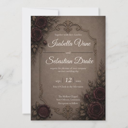 Gothic Eleganz Hochzeit Einladung (Vorderseite)