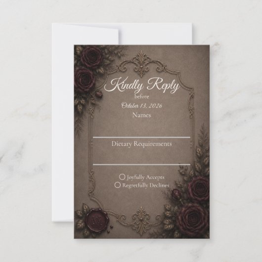 Gothic Eleganz Hochzeit RSVP Karte (Vorderseite)