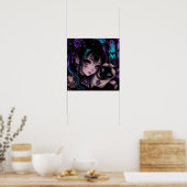 Gothic Emo Anime Mädchen & Katze Poster (Küche)