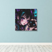 Gothic Emo | Anime-Mädchen und Katze Leinwanddruck (Insitu (Holzboden))