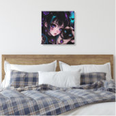 Gothic Emo | Anime-Mädchen und Katze Leinwanddruck (Insitu (Schlafzimmer))