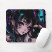 Gothic Emo | Anime-Mädchen und Katze Mousepad (Mit Mouse)