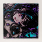 Gothic Emo | Anime-Mädchen und Katze Puzzle (Horizontal)