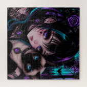 Gothic Emo | Anime-Mädchen und Katze Puzzle (Horizontal)