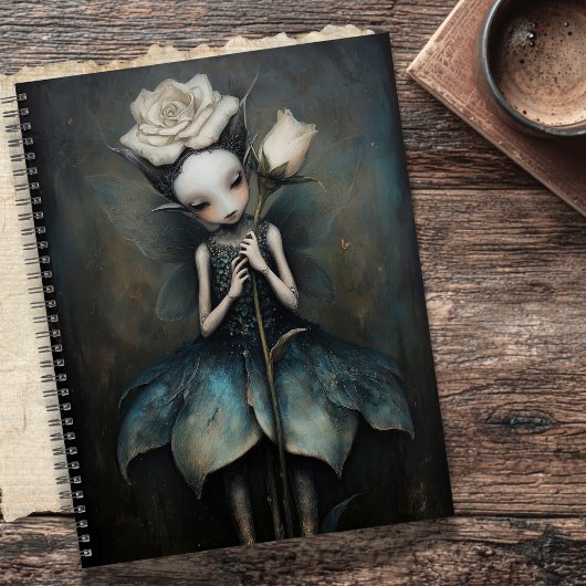 Gothic Enchanted Fairy Holding White Rose Planer