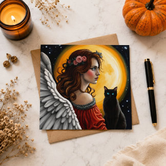 Gothic Engel Schwarze Katze Vollmond Himmels- Postkarte